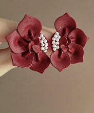 Load image into Gallery viewer, Regular Red Faux Leather Pearl Jasmine Stud Earrings