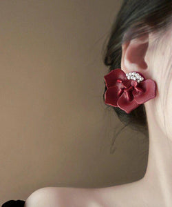 Regular Red Faux Leather Pearl Jasmine Stud Earrings