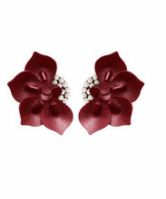 Load image into Gallery viewer, Regular Red Faux Leather Pearl Jasmine Stud Earrings