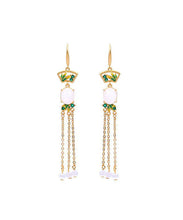 Load image into Gallery viewer, Regular White Copper Overgild Jade Enamel Tassel Drop Earrings