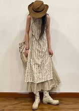 Load image into Gallery viewer, Retro Beige Stand Collar Print Side Open Cotton Dress Sleeveless