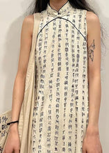 Load image into Gallery viewer, Retro Beige Stand Collar Print Side Open Cotton Dress Sleeveless