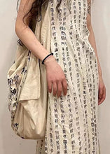 Load image into Gallery viewer, Retro Beige Stand Collar Print Side Open Cotton Dress Sleeveless