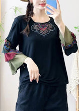 Load image into Gallery viewer, Retro Black Embroidered Floral Tulle Patchwork Shirt Bracelet Sleeve