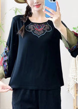 Load image into Gallery viewer, Retro Black Embroidered Floral Tulle Patchwork Shirt Bracelet Sleeve