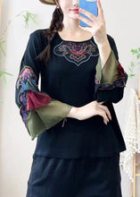 Load image into Gallery viewer, Retro Black Embroidered Floral Tulle Patchwork Shirt Bracelet Sleeve