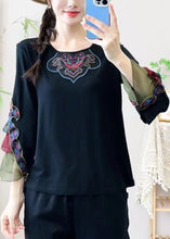 Load image into Gallery viewer, Retro Black Embroidered Floral Tulle Patchwork Shirt Bracelet Sleeve