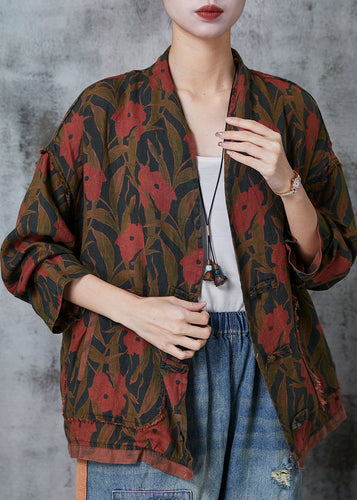 Retro Black Print Chinese Button Linen Coats Spring