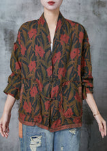 Load image into Gallery viewer, Retro Black Print Chinese Button Linen Coats Spring