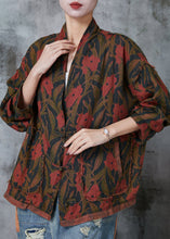 Load image into Gallery viewer, Retro Black Print Chinese Button Linen Coats Spring