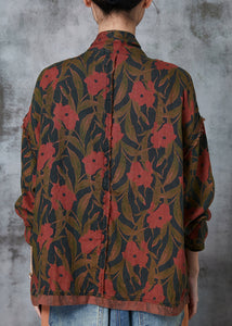 Retro Black Print Chinese Button Linen Coats Spring