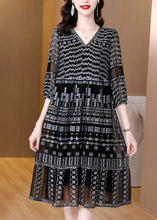 Load image into Gallery viewer, Retro Black V Neck Patchwork Party Long Dress Half Sleeve