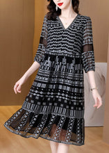 Load image into Gallery viewer, Retro Black V Neck Patchwork Party Long Dress Half Sleeve