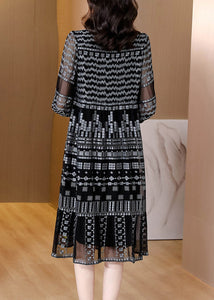 Retro Black V Neck Patchwork Party Long Dress Half Sleeve