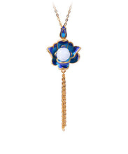 Load image into Gallery viewer, Retro Blue Ancient Gold Jade Lotus Flower Tassel Pendant Necklace