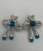 Load image into Gallery viewer, Retro Blue Sterling Silver CrystalColoured Glaze Bow Stud Earrings