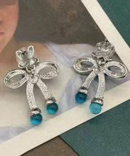 Load image into Gallery viewer, Retro Blue Sterling Silver CrystalColoured Glaze Bow Stud Earrings