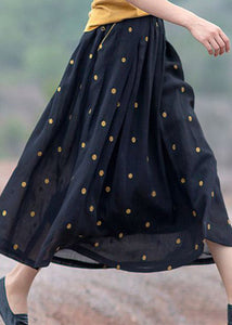 Retro Coffee Dot Print Pockets Linen Skirt Summer