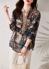 Load image into Gallery viewer, Retro Coffee Print Rivet Patchwork Cotton Shirts Top Long Sleeve