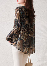 Load image into Gallery viewer, Retro Coffee Print Rivet Patchwork Cotton Shirts Top Long Sleeve