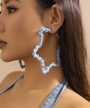 Load image into Gallery viewer, Retro Five Pointed Star Sterling Silver Overgild Denim Print Hoop Earrings