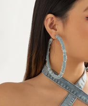 Load image into Gallery viewer, Retro Five Pointed Star Sterling Silver Overgild Denim Print Hoop Earrings