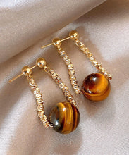 Load image into Gallery viewer, Retro Gold Copper Cat&#39;s Eye Stone Wrinkled Hoop Earrings