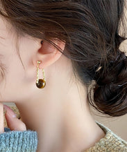 Load image into Gallery viewer, Retro Gold Copper Cat&#39;s Eye Stone Wrinkled Hoop Earrings