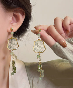 Retro Gold Sterling Silver Overgild Gem Stone Tassel Drop Earrings