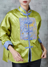 Load image into Gallery viewer, Retro Grass Green Embroidered Patchwork Silk Coat Outwear Spring