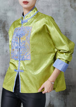 Load image into Gallery viewer, Retro Grass Green Embroidered Patchwork Silk Coat Outwear Spring