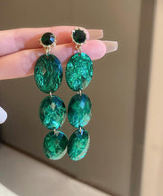 Load image into Gallery viewer, Retro Green Alloy Acrylic Zircon Oval Tassel Drop Earrings