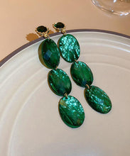 Load image into Gallery viewer, Retro Green Alloy Acrylic Zircon Oval Tassel Drop Earrings