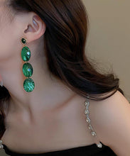 Load image into Gallery viewer, Retro Green Alloy Acrylic Zircon Oval Tassel Drop Earrings