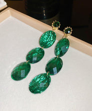 Load image into Gallery viewer, Retro Green Alloy Acrylic Zircon Oval Tassel Drop Earrings