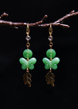 Load image into Gallery viewer, Retro Green Butterfly Jade Zircon Drop Earrings