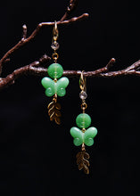 Load image into Gallery viewer, Retro Green Butterfly Jade Zircon Drop Earrings