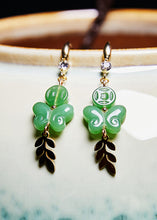 Load image into Gallery viewer, Retro Green Butterfly Jade Zircon Drop Earrings