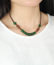 Load image into Gallery viewer, Retro Green Hand Woven Coloured Glaze Graduated Bead Necklace