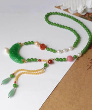 Load image into Gallery viewer, Retro Green Jade Agate Pearl Coloured Glaze Tassel Pendant Necklace