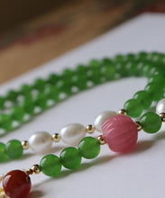 Load image into Gallery viewer, Retro Green Jade Agate Pearl Coloured Glaze Tassel Pendant Necklace