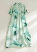 Load image into Gallery viewer, Retro Green Print Button Maxi Dresses Summer