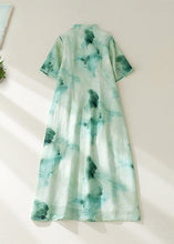 Load image into Gallery viewer, Retro Green Print Button Maxi Dresses Summer