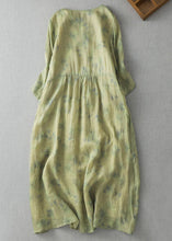 Load image into Gallery viewer, Retro Green V Neck Print Wrinkled Patchwork Linen Dress Summer