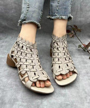 Load image into Gallery viewer, Retro Hollow Out Chunky Sandals Brown Cowhide Leather