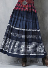 Load image into Gallery viewer, Retro Navy Embroidered Wrinkled Exra Large Hem Skirt Spring