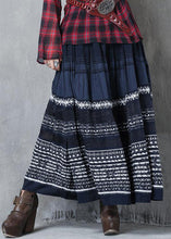 Load image into Gallery viewer, Retro Navy Embroidered Wrinkled Exra Large Hem Skirt Spring