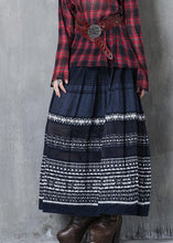 Load image into Gallery viewer, Retro Navy Embroidered Wrinkled Exra Large Hem Skirt Spring