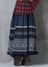 Load image into Gallery viewer, Retro Navy Embroidered Wrinkled Exra Large Hem Skirt Spring