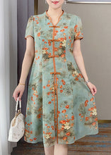 Load image into Gallery viewer, Retro Orange V Neck Print Chinese Button Silk Dress Summer